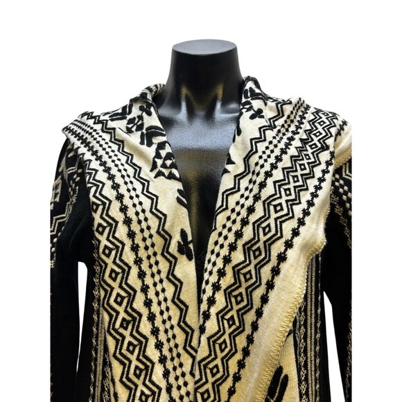 Biya Johnny Was Embroidered Hooded Cardigan Black & White Open Front S - Picture 5 of 7